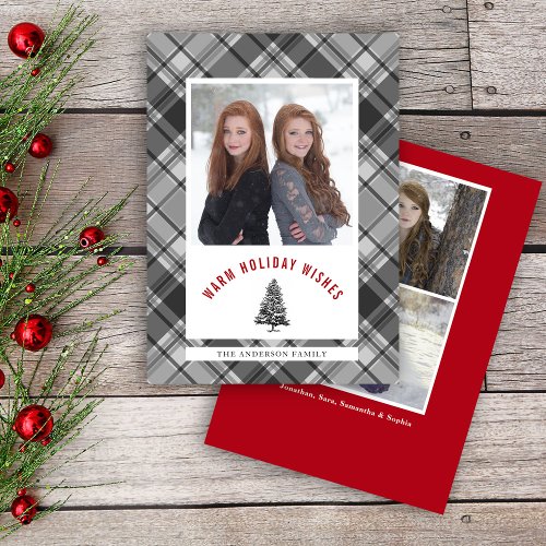 Christmas Plaid Spruce Tree 2 Photos Holiday Card