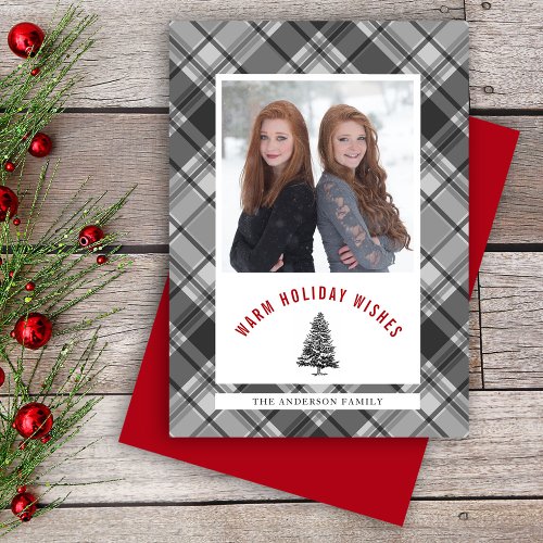 Christmas Plaid Spruce Tree Photo Holiday Card