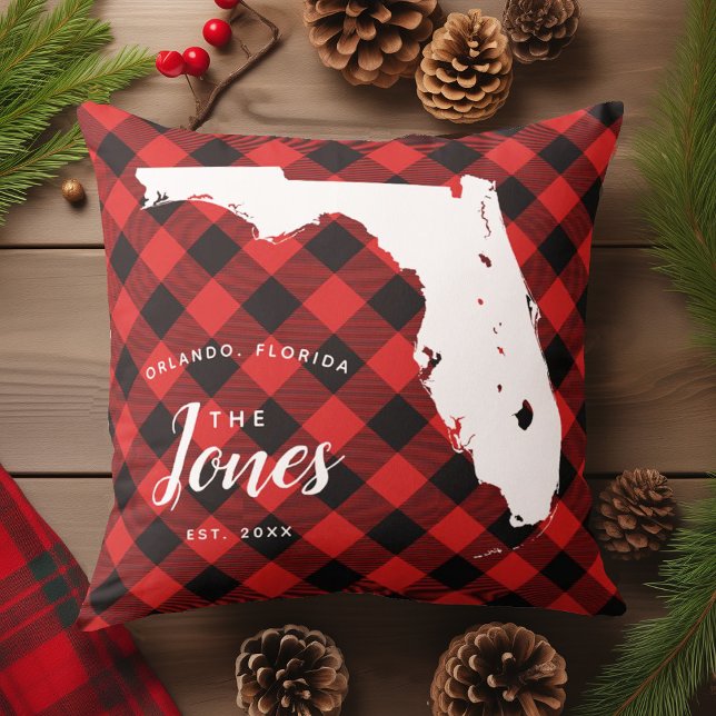 Christmas Plaid State Florida Throw Pillow (Creator Uploaded)