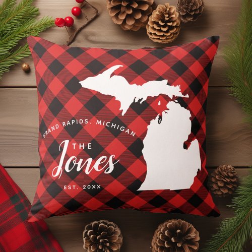 Christmas Plaid State Michigan Throw Pillow