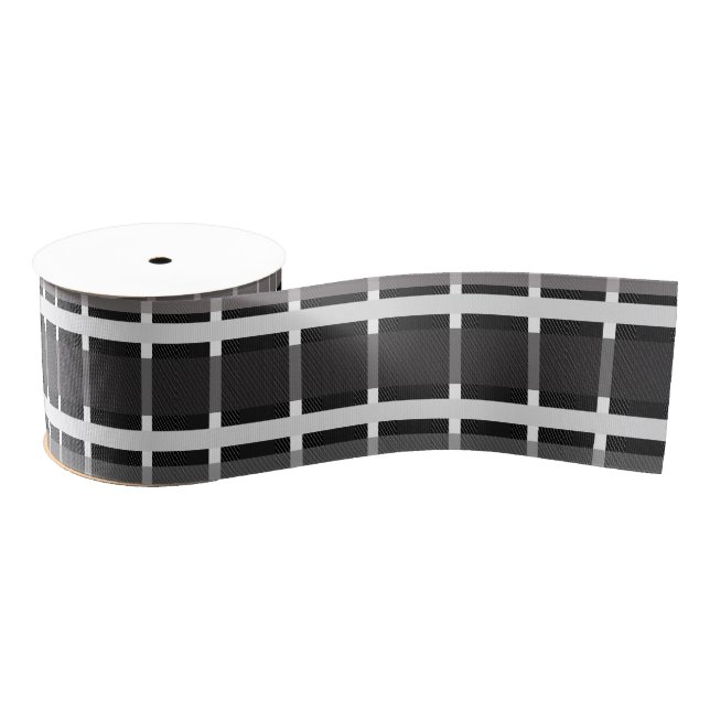 Christmas Plaid Stripes Black and White Grosgrain Ribbon (Spool)