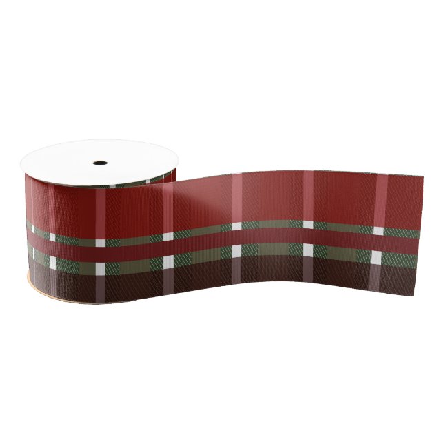 Christmas Plaid Stripes Red Green Burgundy Grosgrain Ribbon (Spool)