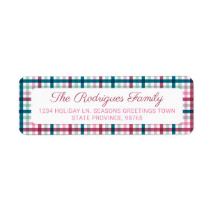 Christmas Plaid Teal Magenta Return Address  Label