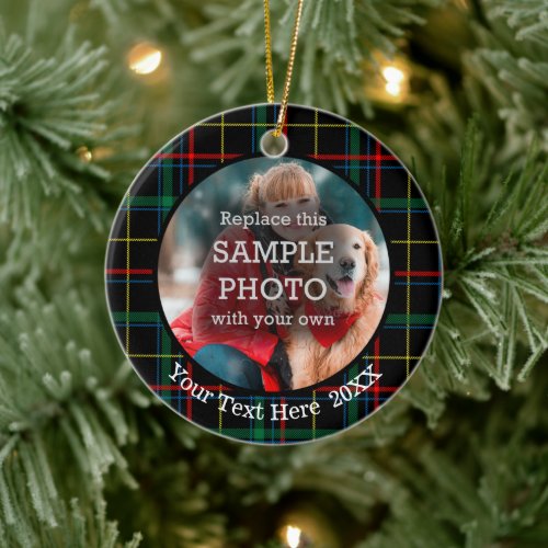 Christmas Plaid Two Photo Two Sided Ceramic Ornament