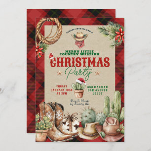 Christmas Plaid Western Christmas Party Invitation
