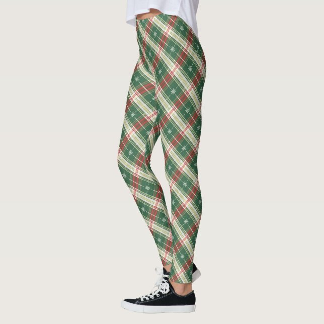Christmas Plaid White, Green Leggings (Left)