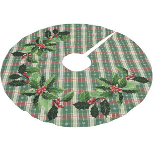 Christmas Plaid White with Green and Red Brushed Polyester Tree Skirt