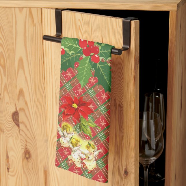 Christmas Plaid with Angels Kitchen Towel (Thirds Fold)
