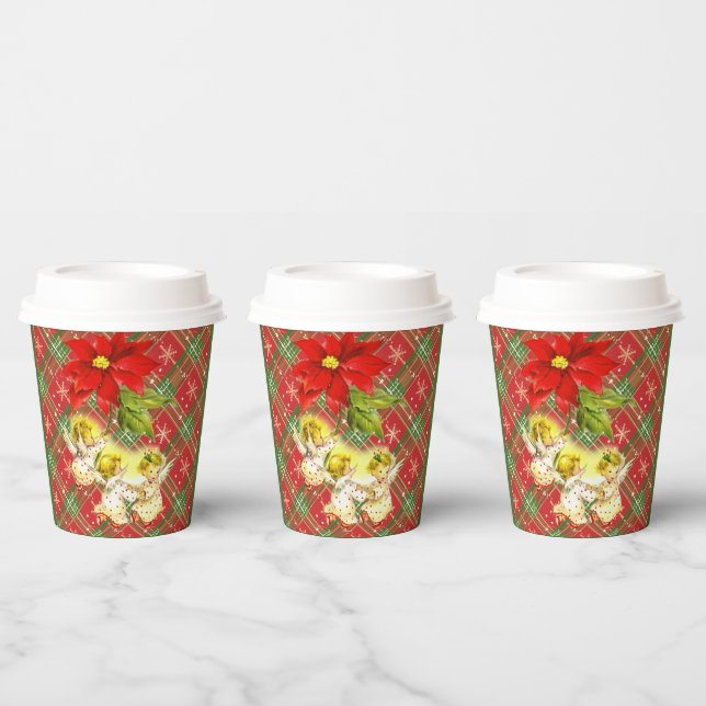 Christmas Plaid with Angels Paper Cups (Multi)