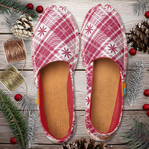 Christmas plaid with Poinsettias - red white Espadrilles