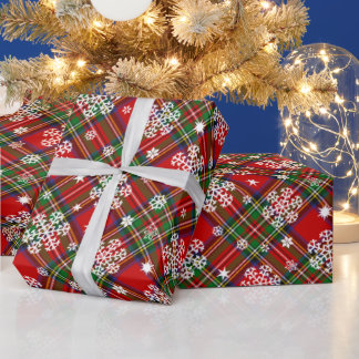 Christmas Plaid with Snowflakes and Stars Wrapping Paper