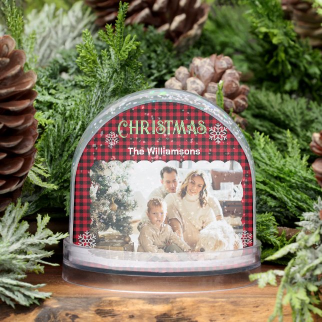 Christmas Plaids Family Gift Custom Photo Snow Globe (Winter)