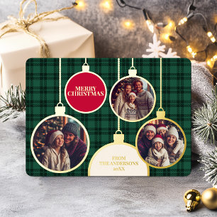 Christmas Plaids Family Photo Foil Green Holiday Card