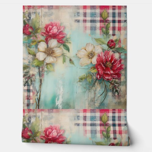 Christmas Plaids Floral Botanical Wallpaper