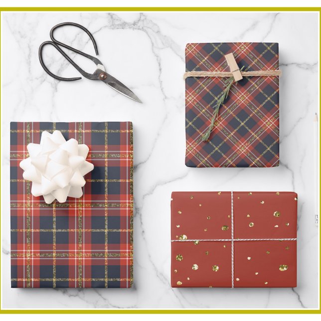 Christmas Plaids & Sparkle Gold Trim    Wrapping Paper Sheets (Creator Uploaded)