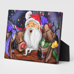 Christmas Plaque Gift Santa and Reindeers Fun