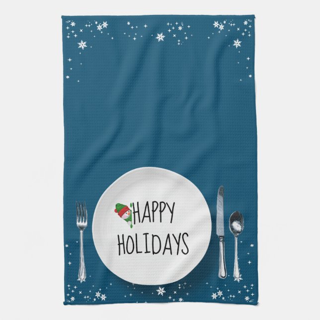 Christmas Plate With Snowman Kitchen Towel (Vertical)