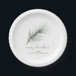 Christmas Plates Holiday Simple Evergreen Branch<br><div class="desc">These simple,  modern Christmas party plates feature an elegant original watercolor painted pine tree sprig / branch at the top. Enter your family name or your business / company name at the bottom. They're perfect for a family or business holiday party.</div>
