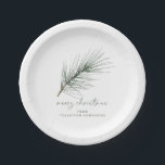 Christmas Plates Holiday Simple Evergreen Branch<br><div class="desc">These simple,  modern Christmas party plates feature an elegant original watercolor painted pine tree sprig / branch at the top. Enter your family name or your business / company name at the bottom. They're perfect for a family or business holiday party.</div>