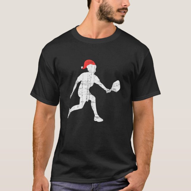Christmas Player Santa Playing Pickleball Xmas T-Shirt (Front)