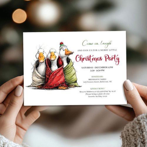 Christmas Playful Cartoon Geese Humor Invitation