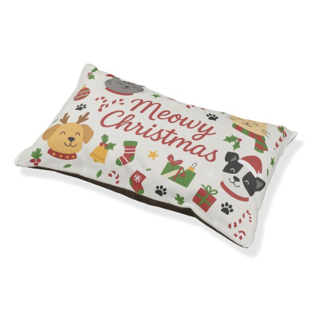Christmas Playful Cats and Dogs Santa Hats Pet Bed (Angled)