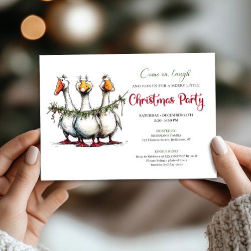 Christmas Playful Geese Funny Watercolor Party Invitation
