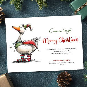 Christmas Playful Goose Funny Whimsical Greeting Holiday Card