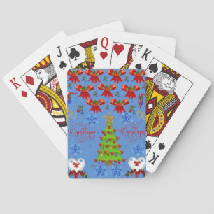 Christmas playing card deck light blue