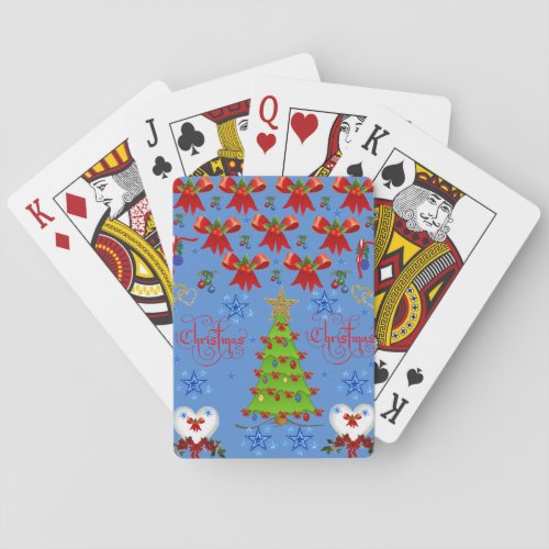 Christmas playing card deck light blue