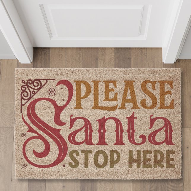 Christmas Please Santa Stop Here Typography Fiber Doormat (Creator Uploaded)