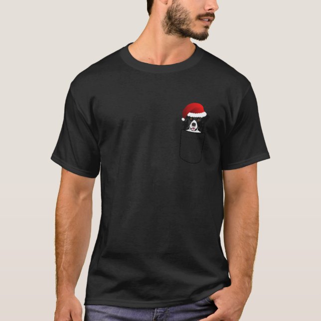 Christmas Pocket Border Collie  T-Shirt (Front)