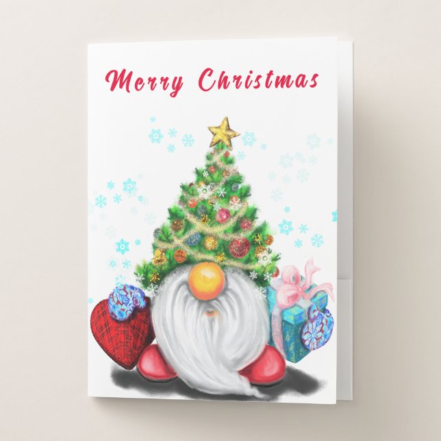 Christmas Pocket Folder Gnome with Gifts (Front)