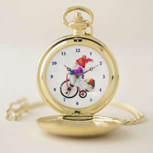 Christmas Pocket Watch Gnome with Bike and Gifts