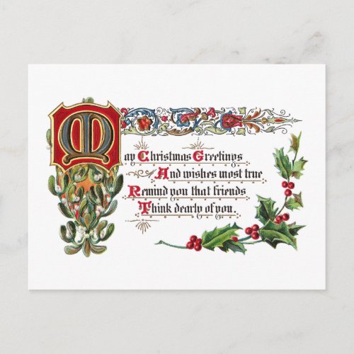 Christmas Poem for Friends Holiday Postcard