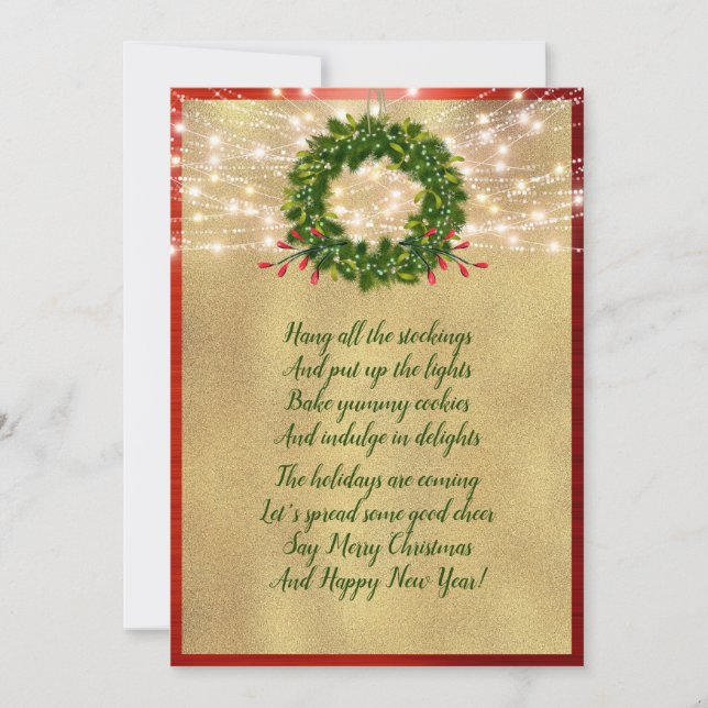 Christmas Poem Holiday Elegant Red and Gold Card (Front)
