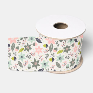 Christmas Poinsettia Acorns Gray Aqua Lime Green Grosgrain Ribbon