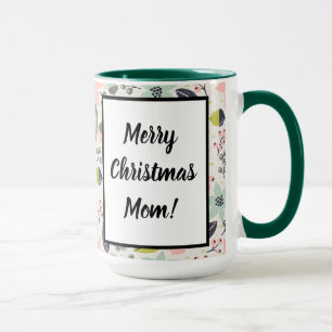 Christmas Poinsettia Acorns Gray Aqua Lime Green Mug