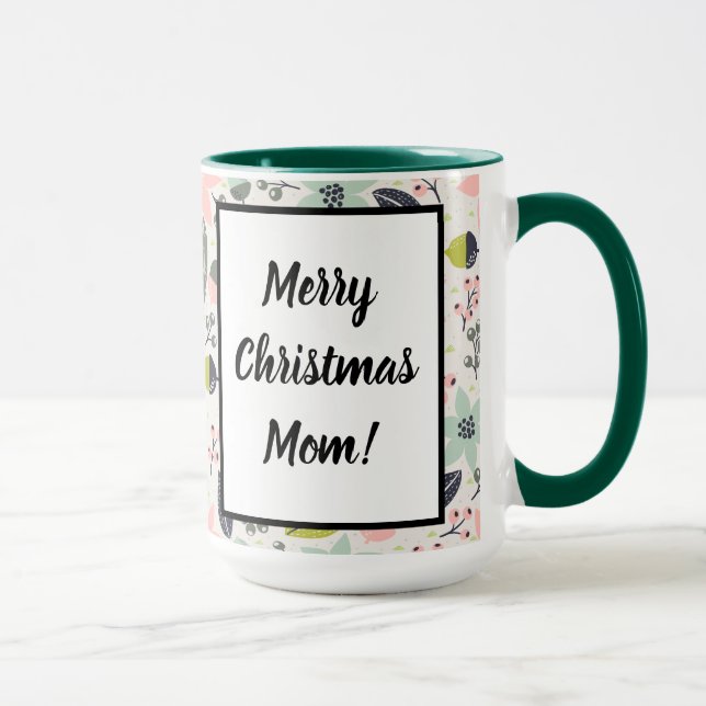 Christmas Poinsettia Acorns Gray Aqua Lime Green Mug (Right)