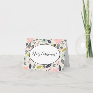Christmas Poinsettia Acorns Gray Aqua Lime Green Note Card