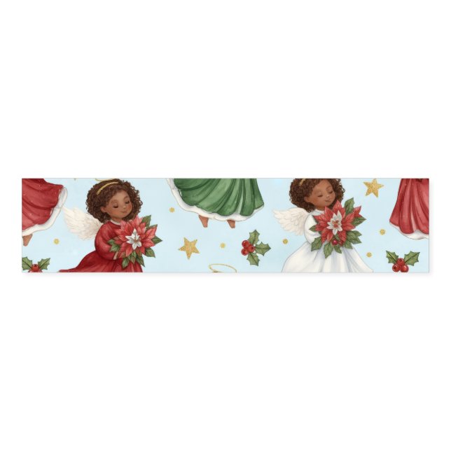 Christmas Poinsettia African American Angels Napkin Bands (Unfolded)