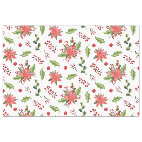 Christmas poinsettia and berries festive pattern tissue paper