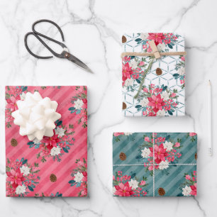 Christmas Poinsettia and Cardinal Red Wrapping Pap Paper Sheets