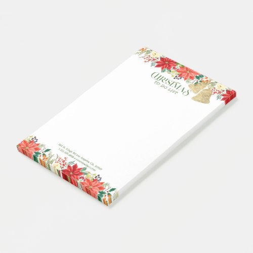 Christmas Poinsettia and gold bells border Post_it Notes