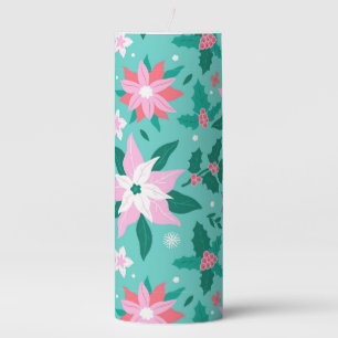 Christmas poinsettia and holly pattern pillar candle