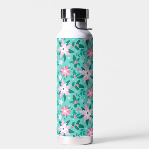 Christmas poinsettia and holly pattern water bottle