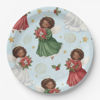 Christmas Poinsettia Angels Paper Plates