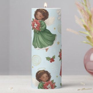 Christmas Poinsettia Angels Pillar Candle