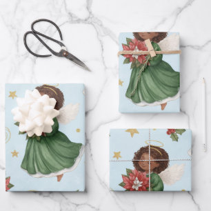 Christmas Poinsettia Angels Wrapping Paper Sheets