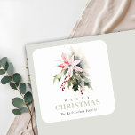Christmas Poinsettia Berries Foliage Watercolor Square Sticker<br><div class="desc">If you need any further customisation please feel free to message me on yellowfebstudio@gmail.com.</div>